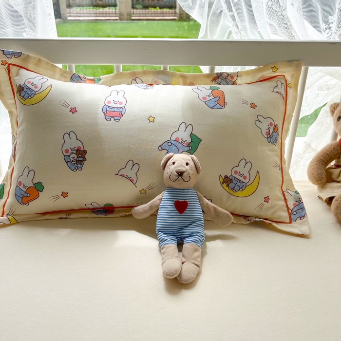 百寐 2026新款母婴A类双层棉纱枕套婴幼儿卡通宝宝枕套子母信封枕套 萝卜兔