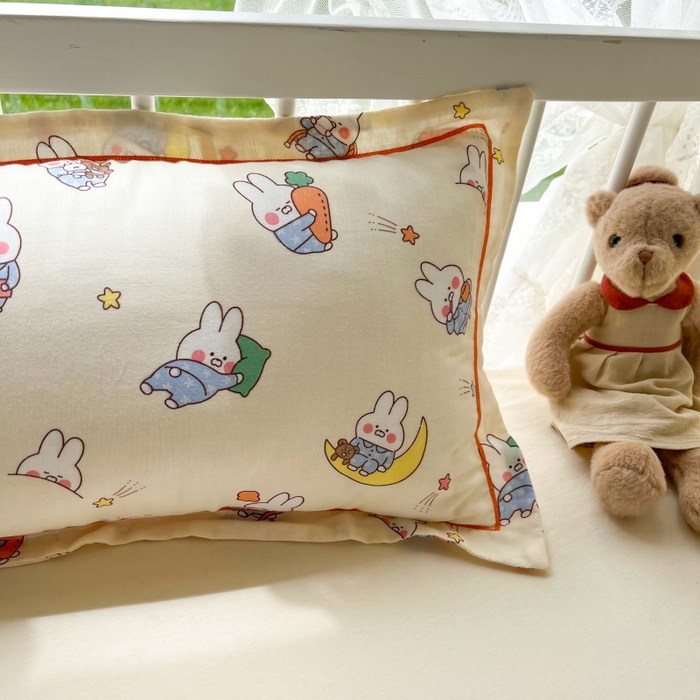 91家纺网 家纺一手货源 找家纺 百寐 2026新款母婴A类双层棉纱枕套婴幼儿卡通宝宝枕套子母信封枕套 萝卜兔