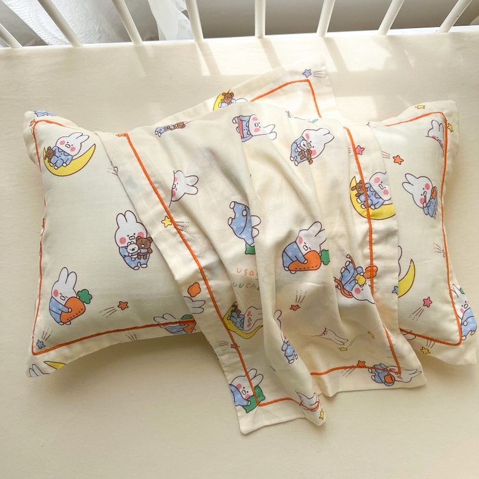91家纺网 家纺一手货源 找家纺 百寐 2026新款母婴A类双层棉纱枕套婴幼儿卡通宝宝枕套子母信封枕套 萝卜兔