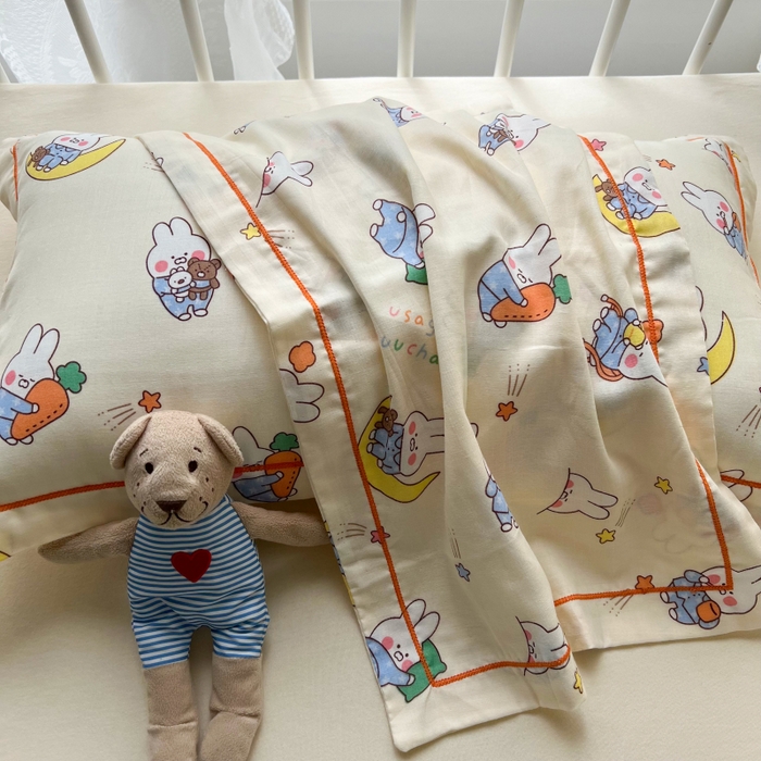 91家纺网 家纺一手货源 找家纺 百寐 2026新款母婴A类双层棉纱枕套婴幼儿卡通宝宝枕套子母信封枕套 萝卜兔