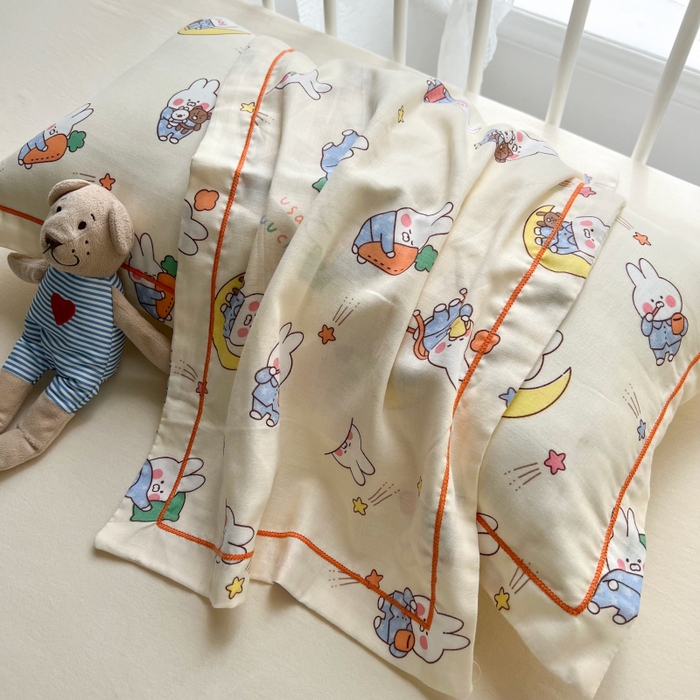 91家纺网 家纺一手货源 找家纺 百寐 2026新款母婴A类双层棉纱枕套婴幼儿卡通宝宝枕套子母信封枕套 萝卜兔