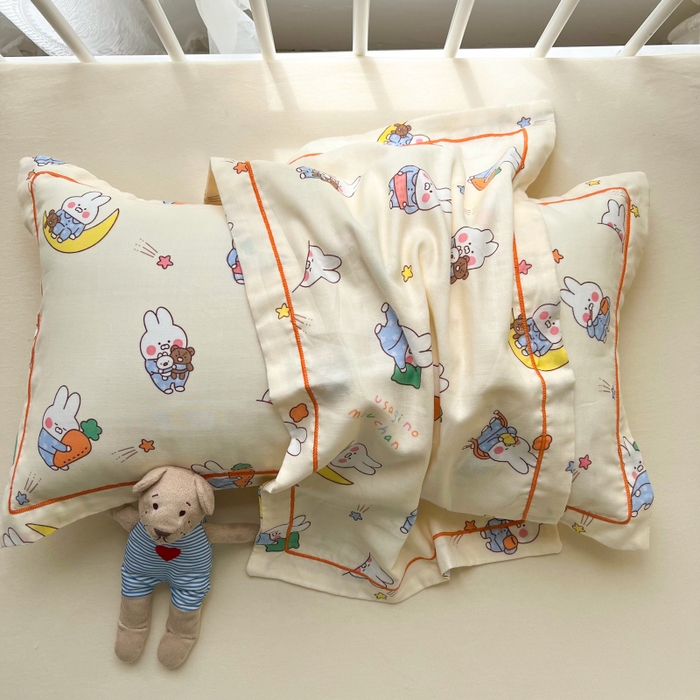 91家纺网 家纺一手货源 找家纺 百寐 2026新款母婴A类双层棉纱枕套婴幼儿卡通宝宝枕套子母信封枕套 萝卜兔
