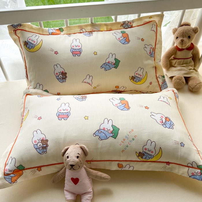 91家纺网 家纺一手货源 找家纺 百寐 2026新款母婴A类双层棉纱枕套婴幼儿卡通宝宝枕套子母信封枕套 萝卜兔
