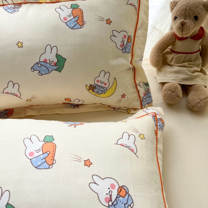 91家纺网 家纺一手货源 找家纺 百寐 2026新款母婴A类双层棉纱枕套婴幼儿卡通宝宝枕套子母信封枕套 萝卜兔