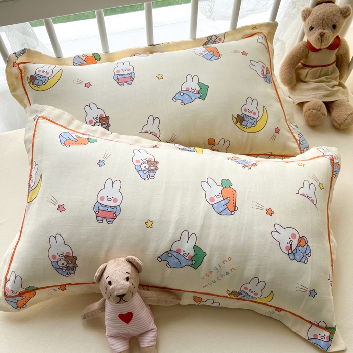 91家纺网 家纺一手货源 找家纺 百寐 2026新款母婴A类双层棉纱枕套婴幼儿卡通宝宝枕套子母信封枕套 萝卜兔