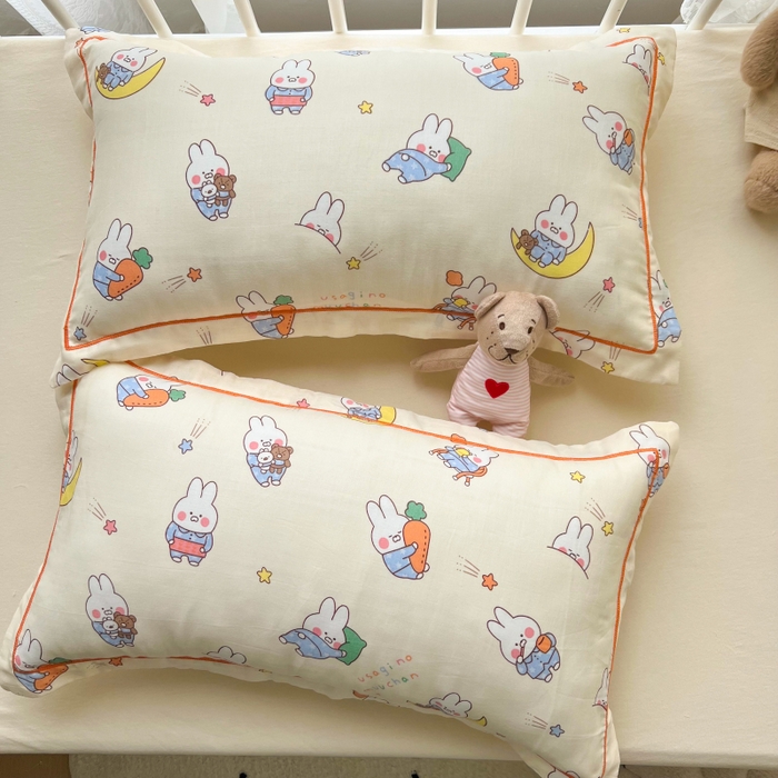91家纺网 家纺一手货源 找家纺 百寐 2026新款母婴A类双层棉纱枕套婴幼儿卡通宝宝枕套子母信封枕套 萝卜兔