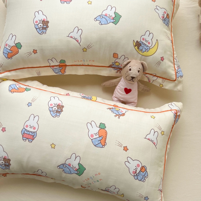 91家纺网 家纺一手货源 找家纺 百寐 2026新款母婴A类双层棉纱枕套婴幼儿卡通宝宝枕套子母信封枕套 萝卜兔