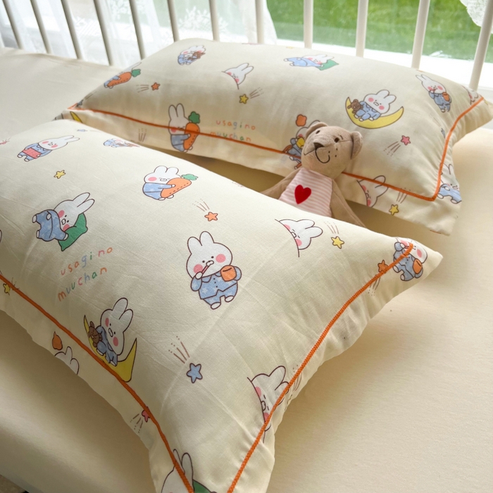 91家纺网 家纺一手货源 找家纺 百寐 2026新款母婴A类双层棉纱枕套婴幼儿卡通宝宝枕套子母信封枕套 萝卜兔