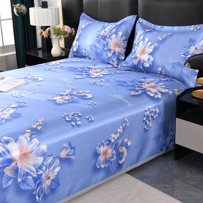 91家纺网 家纺一手货源 找家纺 绒品壹家家纺 2026新款立体数码印花凉感丝冰丝席软凉席席子三件套 铃兰花