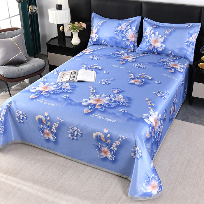 91家纺网 家纺一手货源 找家纺 绒品壹家家纺 2026新款立体数码印花凉感丝冰丝席软凉席席子三件套 铃兰花