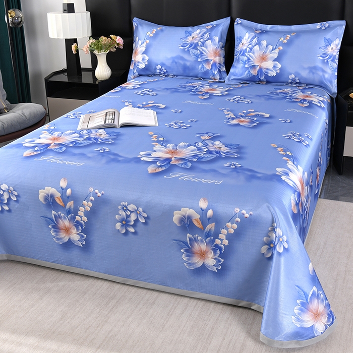 91家纺网 家纺一手货源 找家纺 绒品壹家家纺 2026新款立体数码印花凉感丝冰丝席软凉席席子三件套 铃兰花