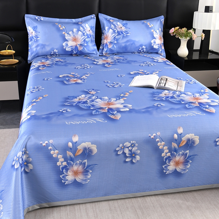 91家纺网 家纺一手货源 找家纺 绒品壹家家纺 2026新款立体数码印花凉感丝冰丝席软凉席席子三件套 铃兰花