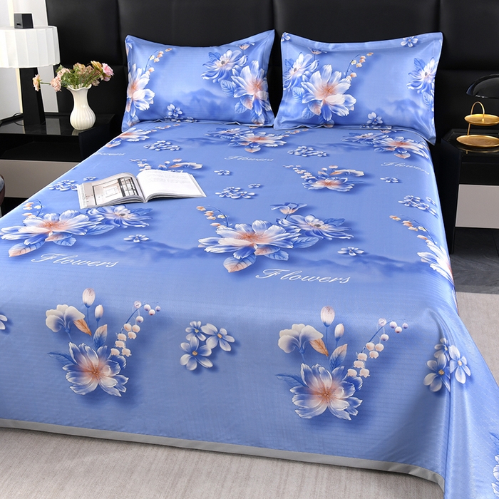 91家纺网 家纺一手货源 找家纺 绒品壹家家纺 2026新款立体数码印花凉感丝冰丝席软凉席席子三件套 铃兰花