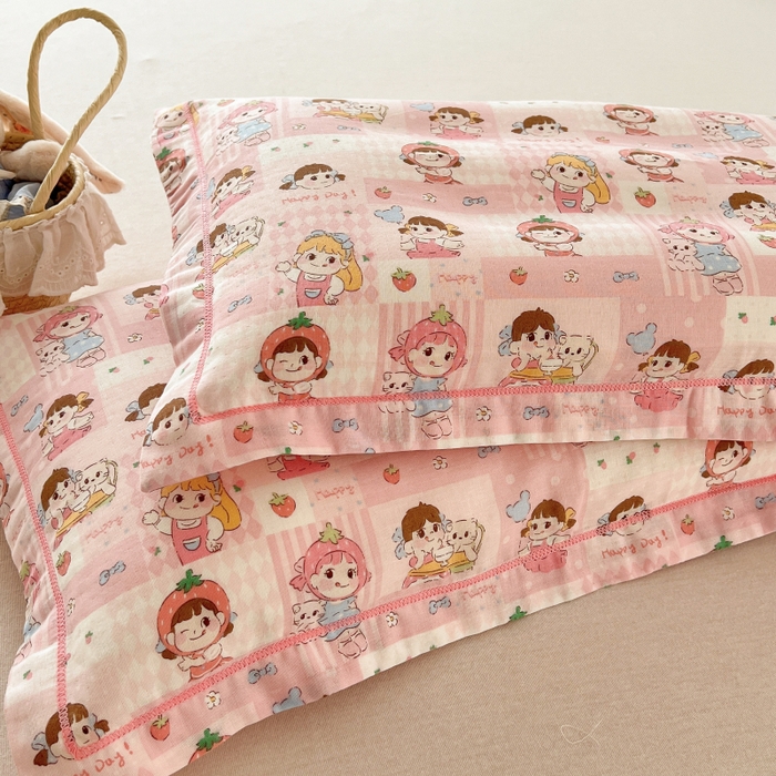 91家纺网 家纺一手货源 找家纺 百寐 2026新款母婴A类双层棉纱枕套婴幼儿卡通宝宝枕套子母信封枕套 甜心女孩