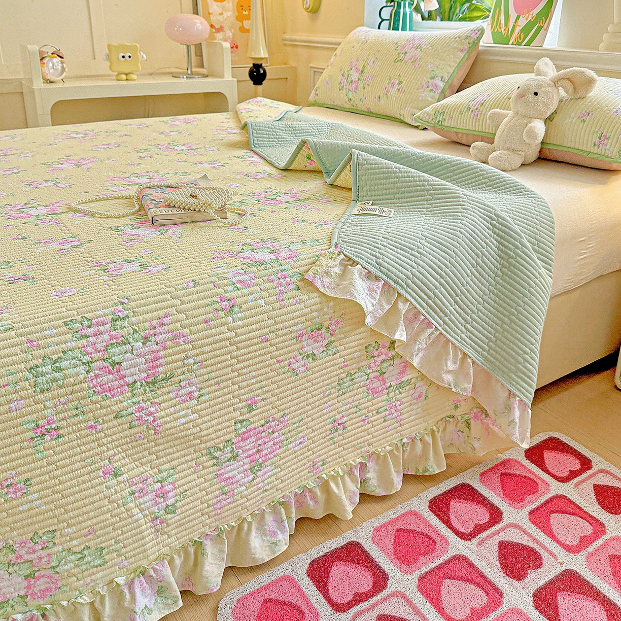 91家纺网 家纺一手货源 找家纺 恒尚居 2026新款云感皱皱纱床盖花边床单双层纱床盖三件套-四季款 花边款-花仙子