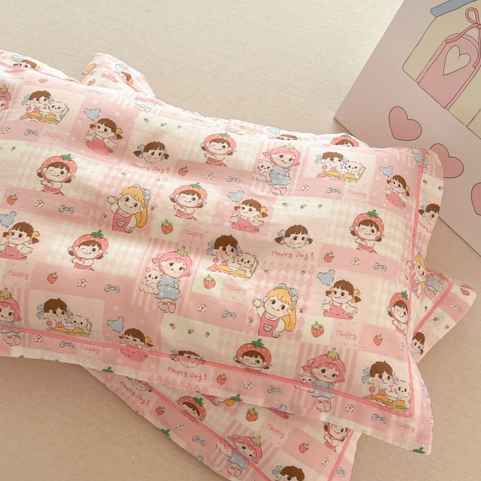 91家纺网 家纺一手货源 找家纺 百寐 2026新款母婴A类双层棉纱枕套婴幼儿卡通宝宝枕套子母信封枕套 甜心女孩