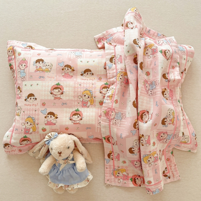 91家纺网 家纺一手货源 找家纺 百寐 2026新款母婴A类双层棉纱枕套婴幼儿卡通宝宝枕套子母信封枕套 甜心女孩