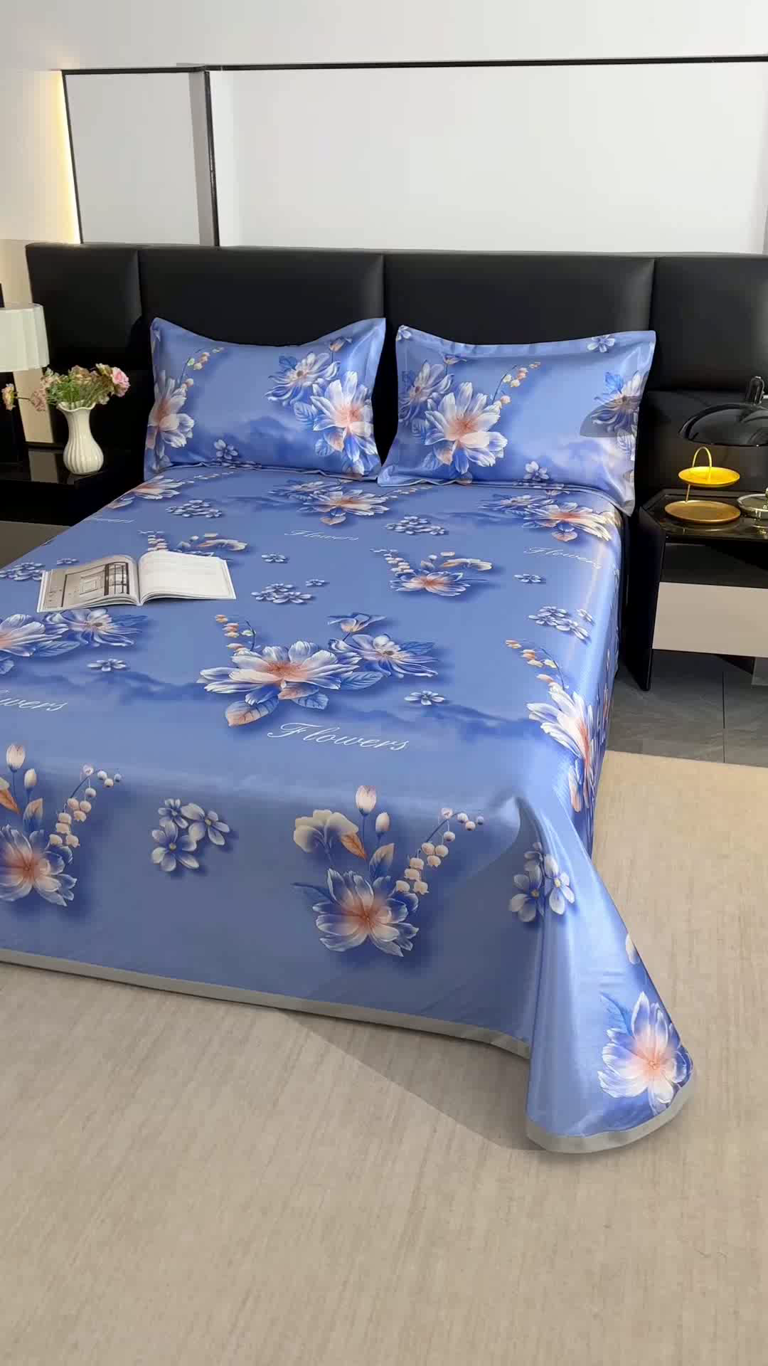 91家纺网 家纺一手货源 找家纺 绒品壹家家纺 2026新款立体数码印花凉感丝冰丝席软凉席席子三件套 铃兰花