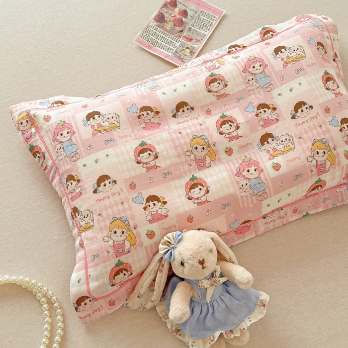 百寐 2026新款母婴A类双层棉纱枕套婴幼儿卡通宝宝枕套子母信封枕套 甜心女孩