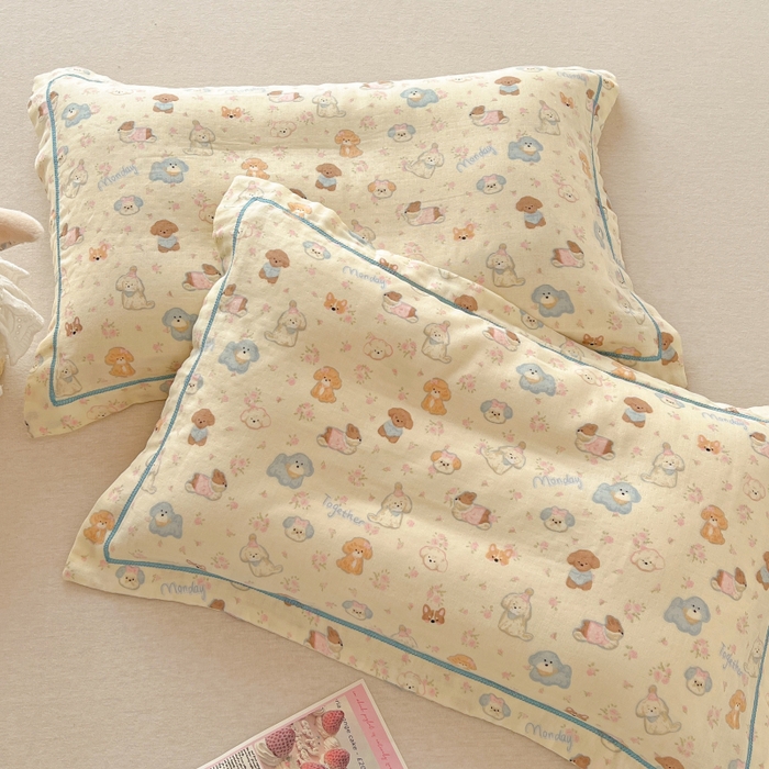 91家纺网 家纺一手货源 找家纺 百寐 2026新款母婴A类双层棉纱枕套婴幼儿卡通宝宝枕套子母信封枕套 小泡芙