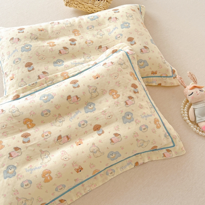 91家纺网 家纺一手货源 找家纺 百寐 2026新款母婴A类双层棉纱枕套婴幼儿卡通宝宝枕套子母信封枕套 小泡芙