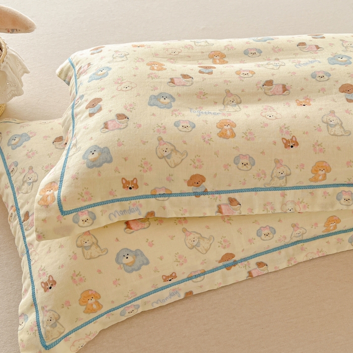 91家纺网 家纺一手货源 找家纺 百寐 2026新款母婴A类双层棉纱枕套婴幼儿卡通宝宝枕套子母信封枕套 小泡芙