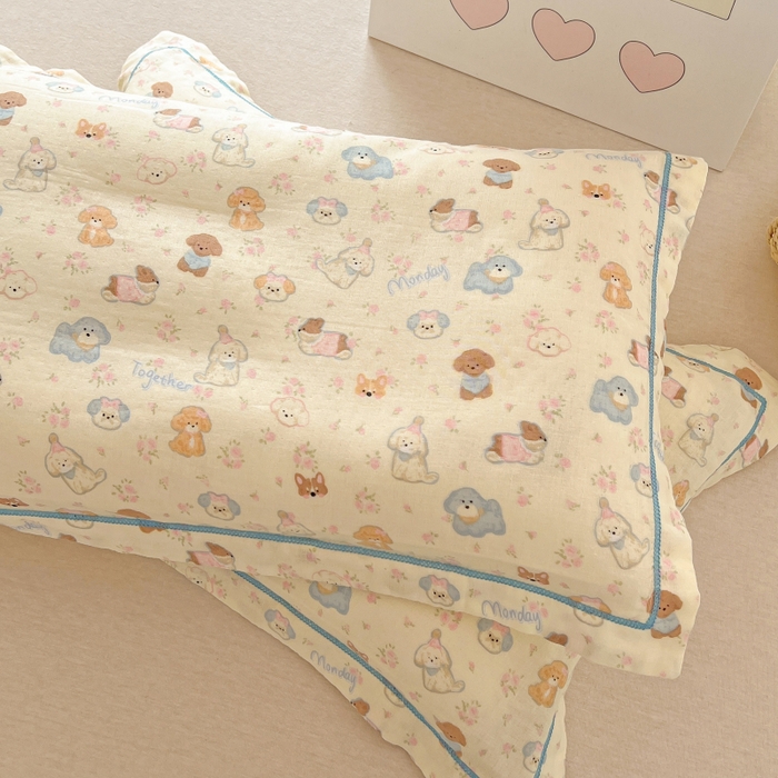 91家纺网 家纺一手货源 找家纺 百寐 2026新款母婴A类双层棉纱枕套婴幼儿卡通宝宝枕套子母信封枕套 小泡芙