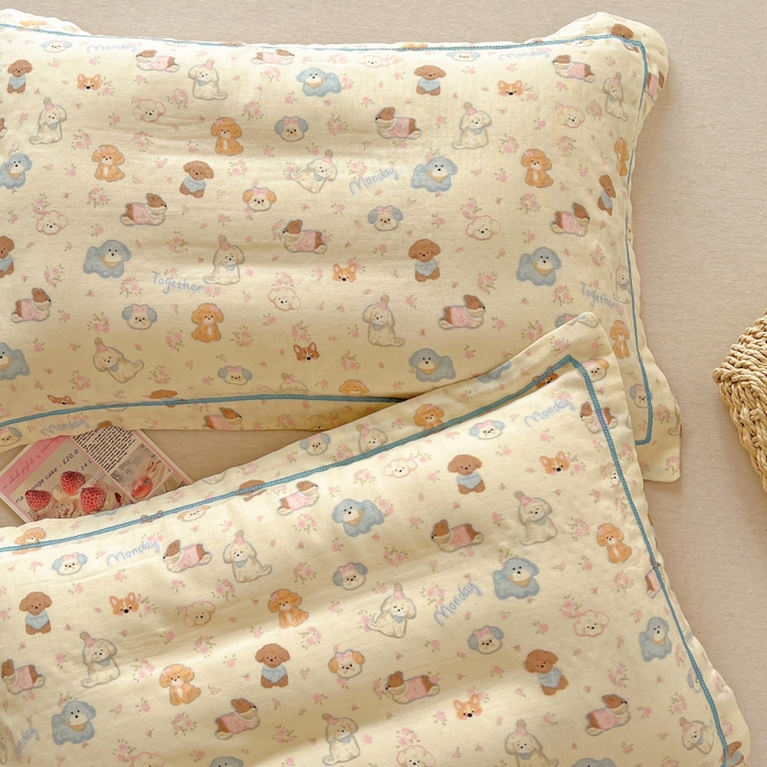 91家纺网 家纺一手货源 找家纺 百寐 2026新款母婴A类双层棉纱枕套婴幼儿卡通宝宝枕套子母信封枕套 小泡芙