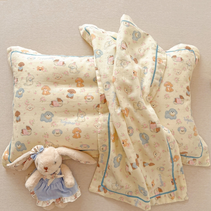 91家纺网 家纺一手货源 找家纺 百寐 2026新款母婴A类双层棉纱枕套婴幼儿卡通宝宝枕套子母信封枕套 小泡芙