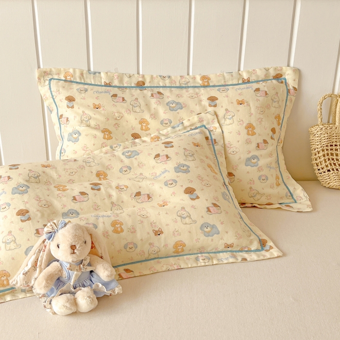 91家纺网 家纺一手货源 找家纺 百寐 2026新款母婴A类双层棉纱枕套婴幼儿卡通宝宝枕套子母信封枕套 小泡芙