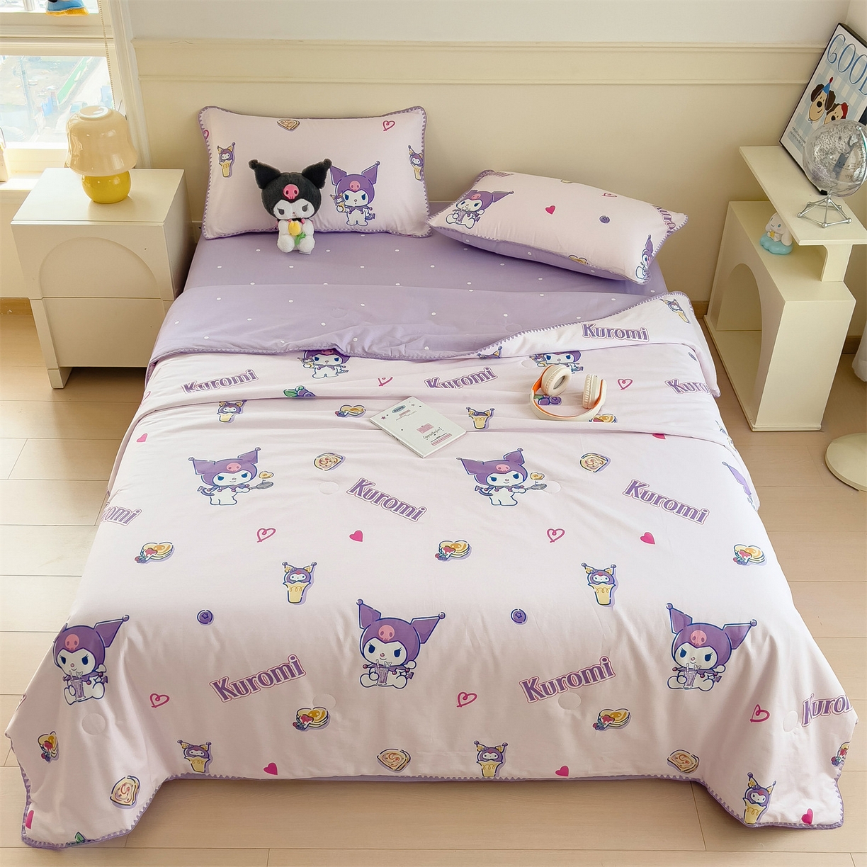 91家纺网 家纺一手货源 找家纺 兄弟坊 2026新款正版授权卡通全棉13370印花夏被夏凉被儿童被 夏被四件套 紫梦库洛米