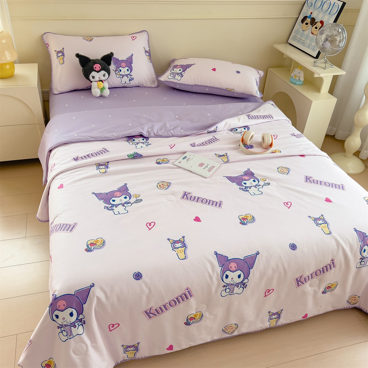 91家纺网 家纺一手货源 找家纺 兄弟坊 2026新款正版授权卡通全棉13370印花夏被夏凉被儿童被 夏被四件套 紫梦库洛米