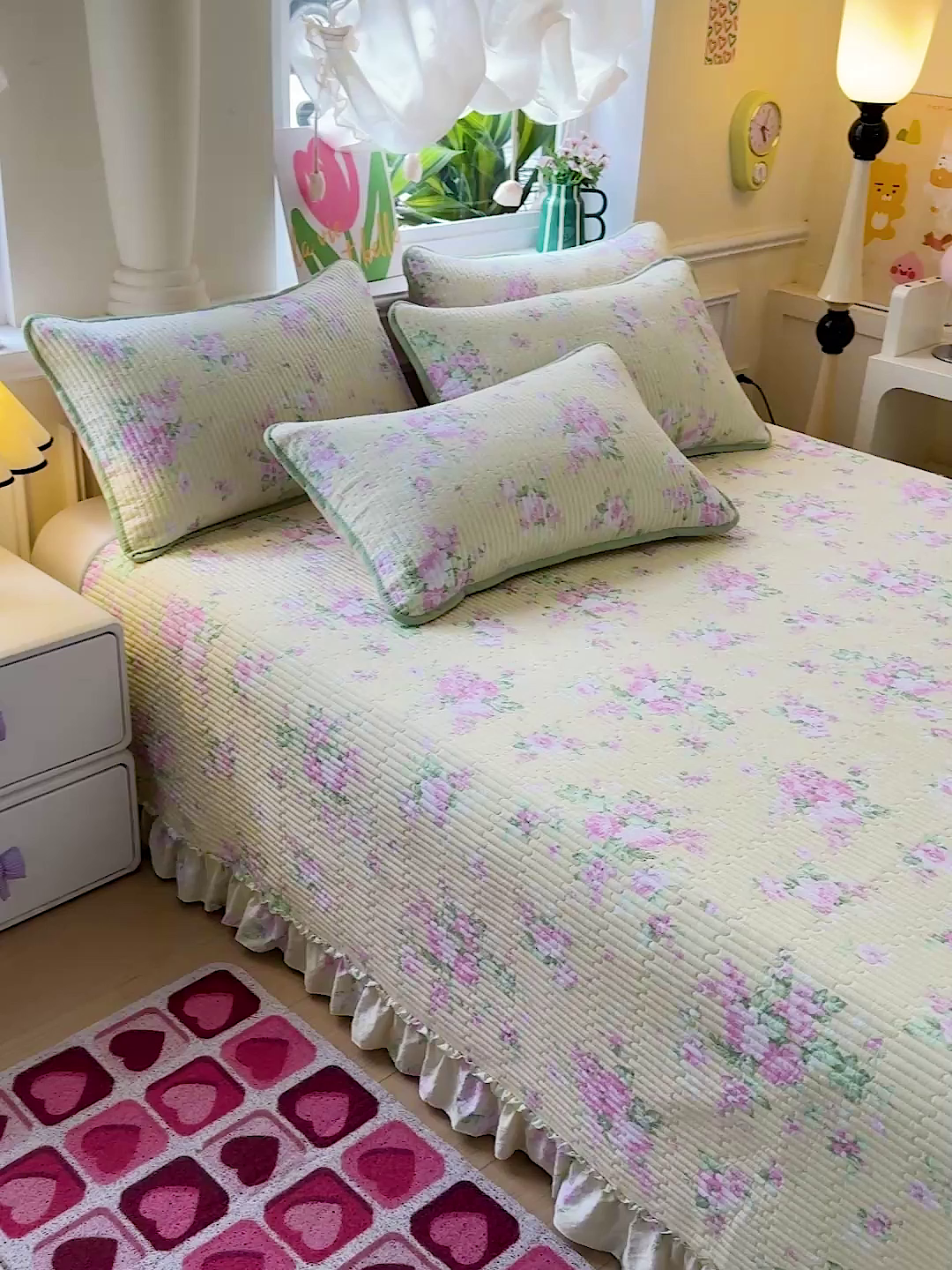 91家纺网 家纺一手货源 找家纺 恒尚居 2026新款云感皱皱纱床盖花边床单双层纱床盖三件套-四季款 花边款-花仙子