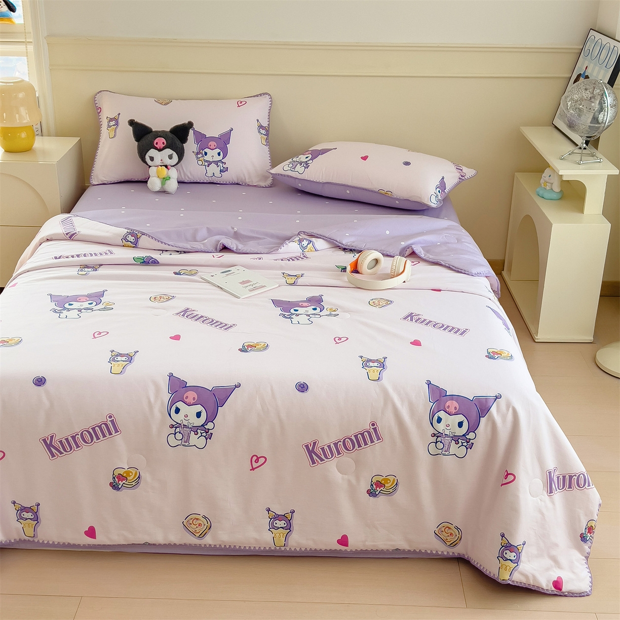 91家纺网 家纺一手货源 找家纺 兄弟坊 2026新款正版授权卡通全棉13370印花夏被夏凉被儿童被 夏被四件套 紫梦库洛米