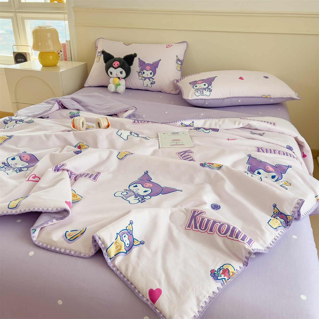 91家纺网 家纺一手货源 找家纺 兄弟坊 2026新款正版授权卡通全棉13370印花夏被夏凉被儿童被 夏被四件套 紫梦库洛米