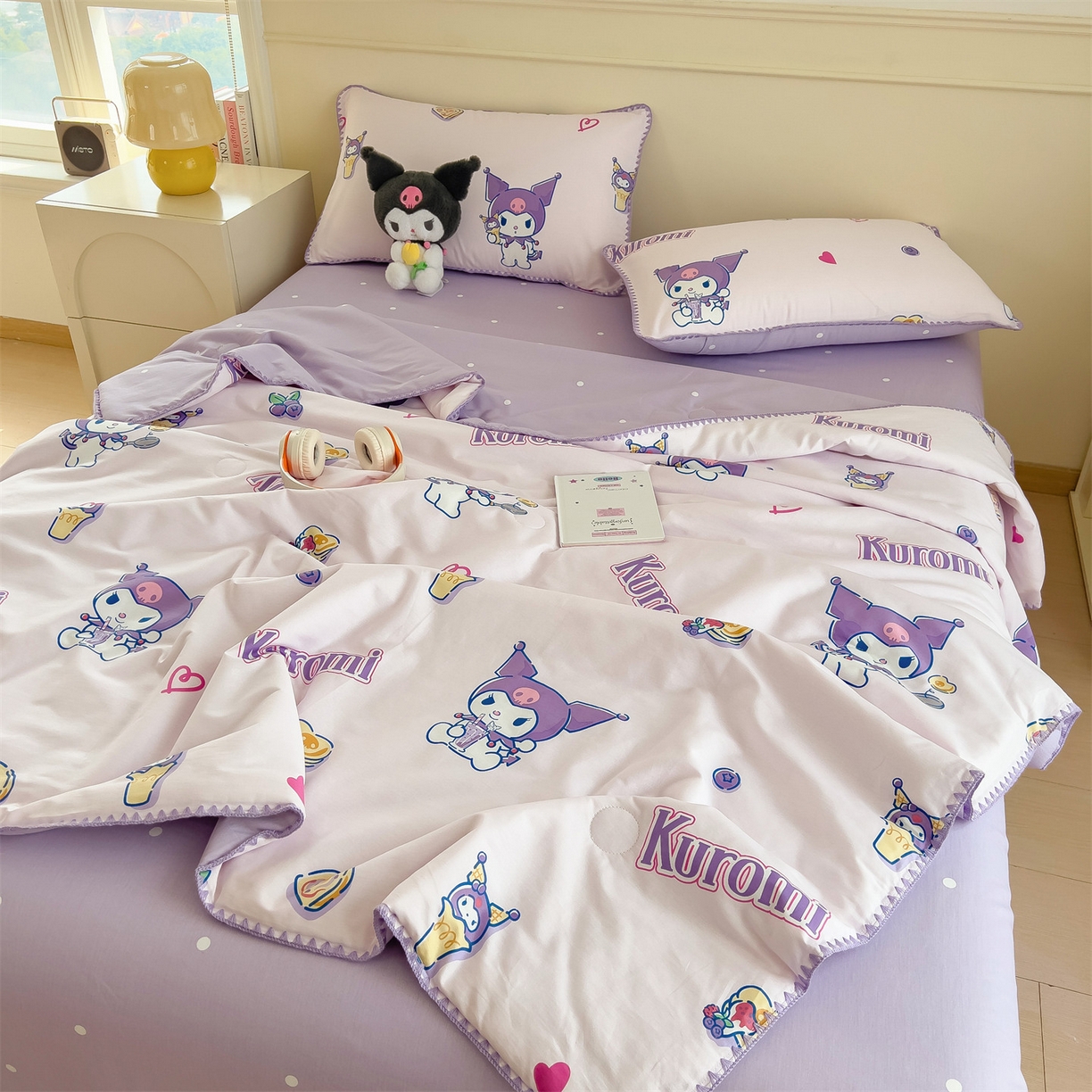 91家纺网 家纺一手货源 找家纺 兄弟坊 2026新款正版授权卡通全棉13370印花夏被夏凉被儿童被 夏被四件套 紫梦库洛米