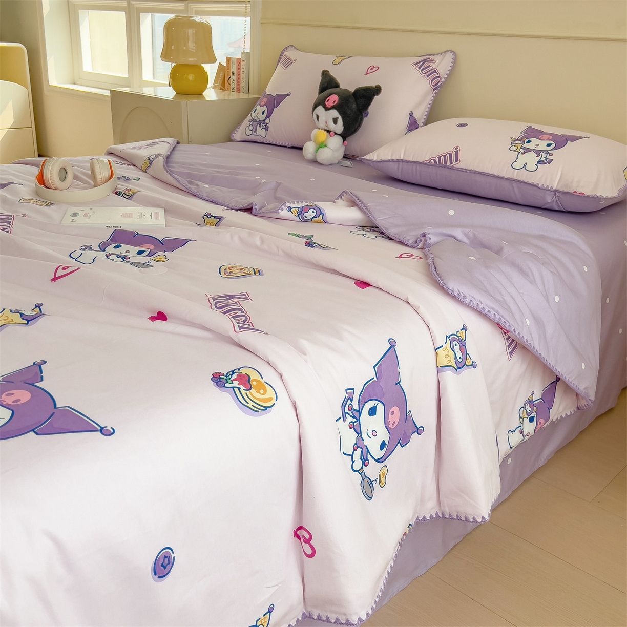 91家纺网 家纺一手货源 找家纺 兄弟坊 2026新款正版授权卡通全棉13370印花夏被夏凉被儿童被 夏被四件套 紫梦库洛米