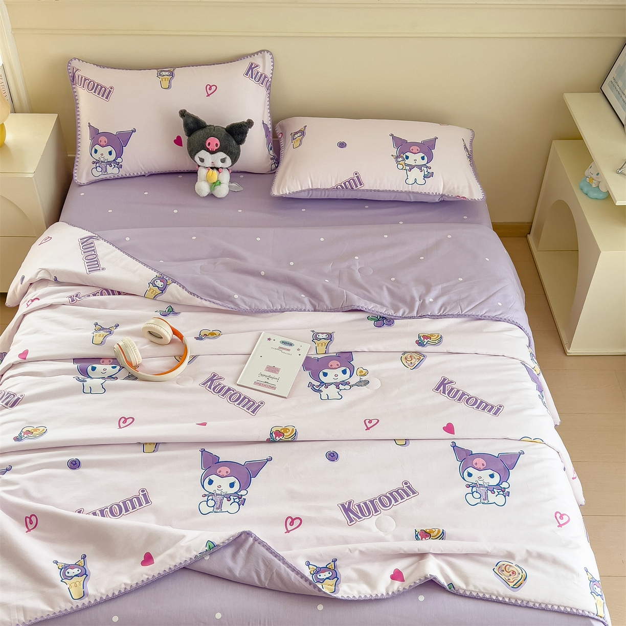 91家纺网 家纺一手货源 找家纺 兄弟坊 2026新款正版授权卡通全棉13370印花夏被夏凉被儿童被 夏被四件套 紫梦库洛米