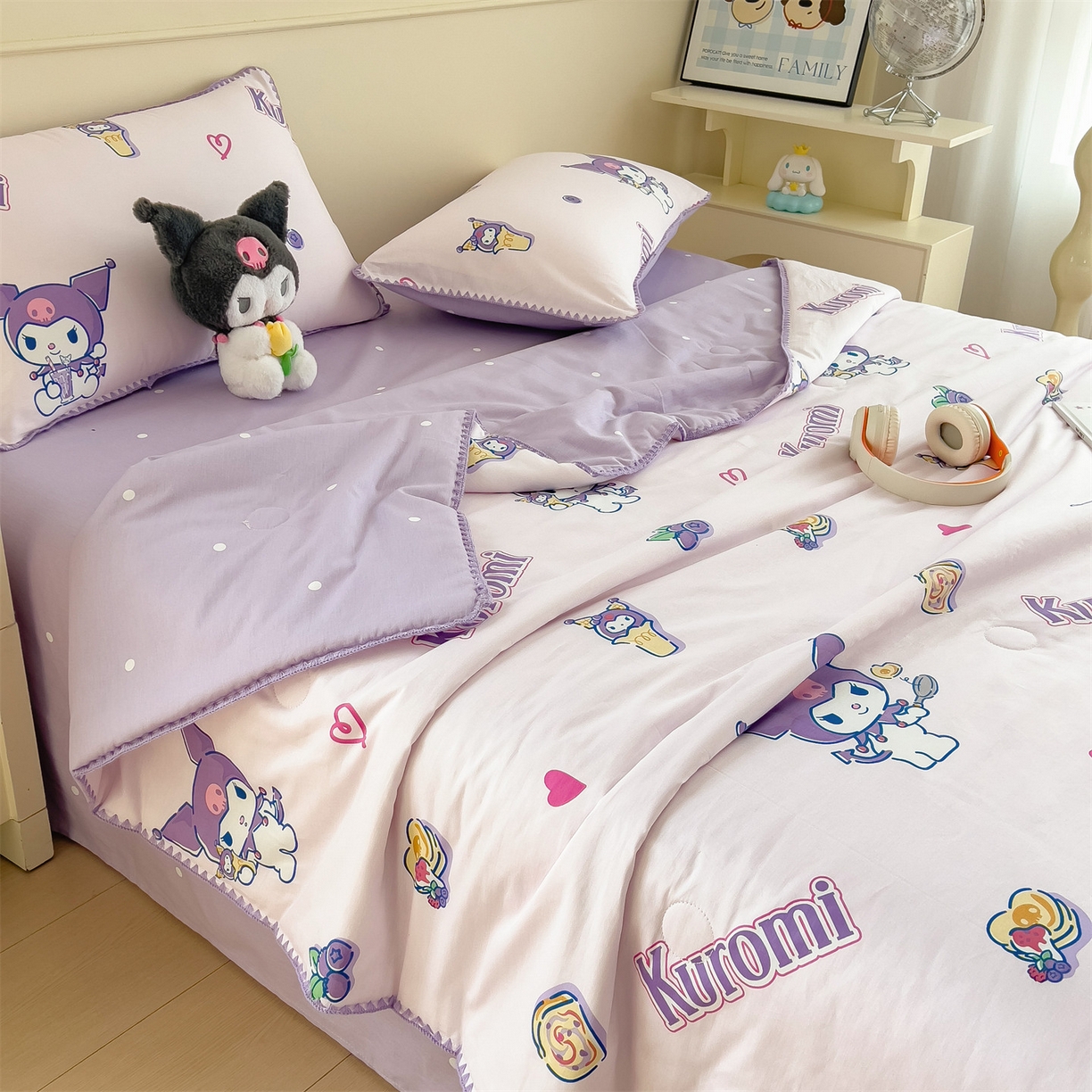 91家纺网 家纺一手货源 找家纺 兄弟坊 2026新款正版授权卡通全棉13370印花夏被夏凉被儿童被 夏被四件套 紫梦库洛米