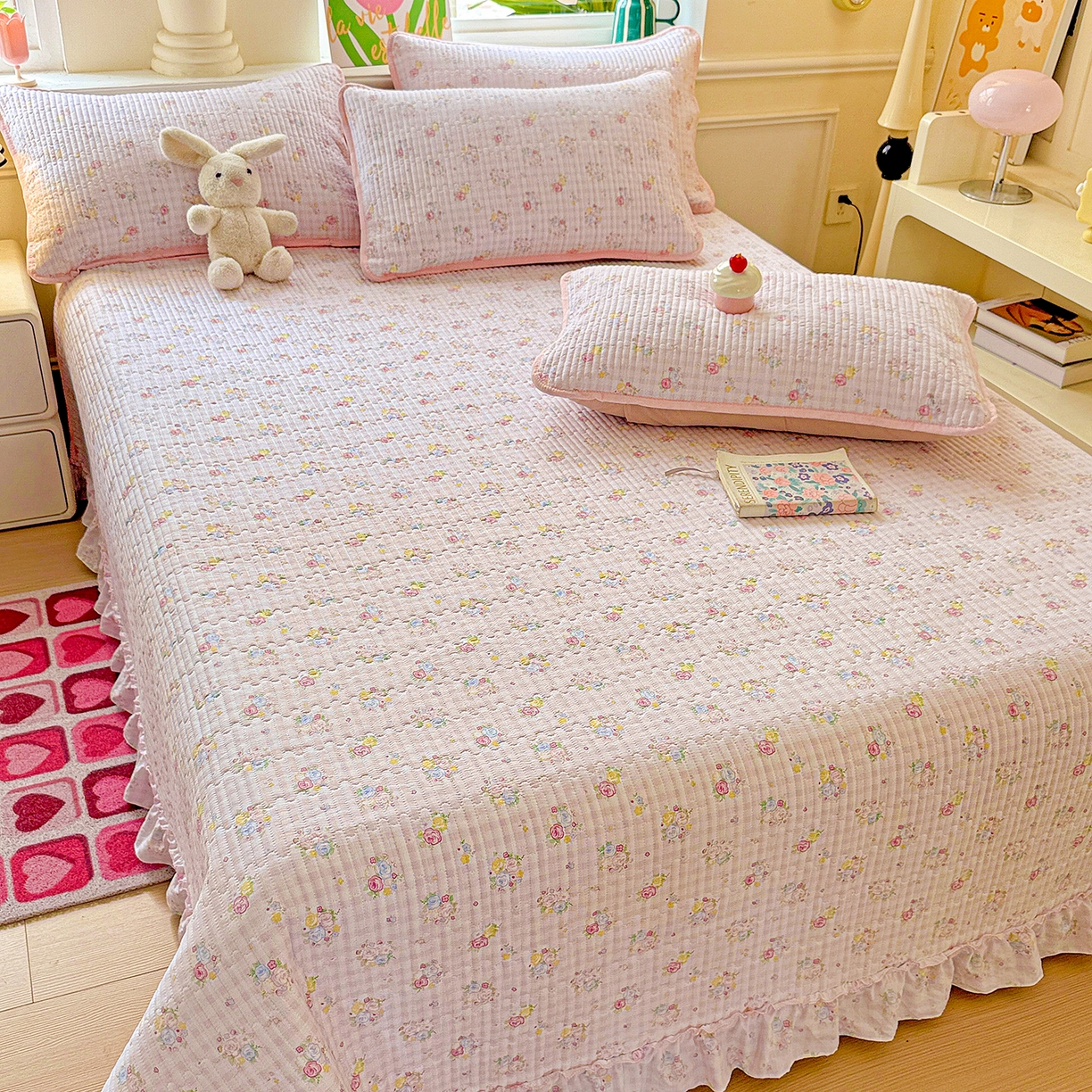 91家纺网 家纺一手货源 找家纺 恒尚居 2026新款云感皱皱纱床盖花边床单双层纱床盖三件套-四季款 花边款-美好时光