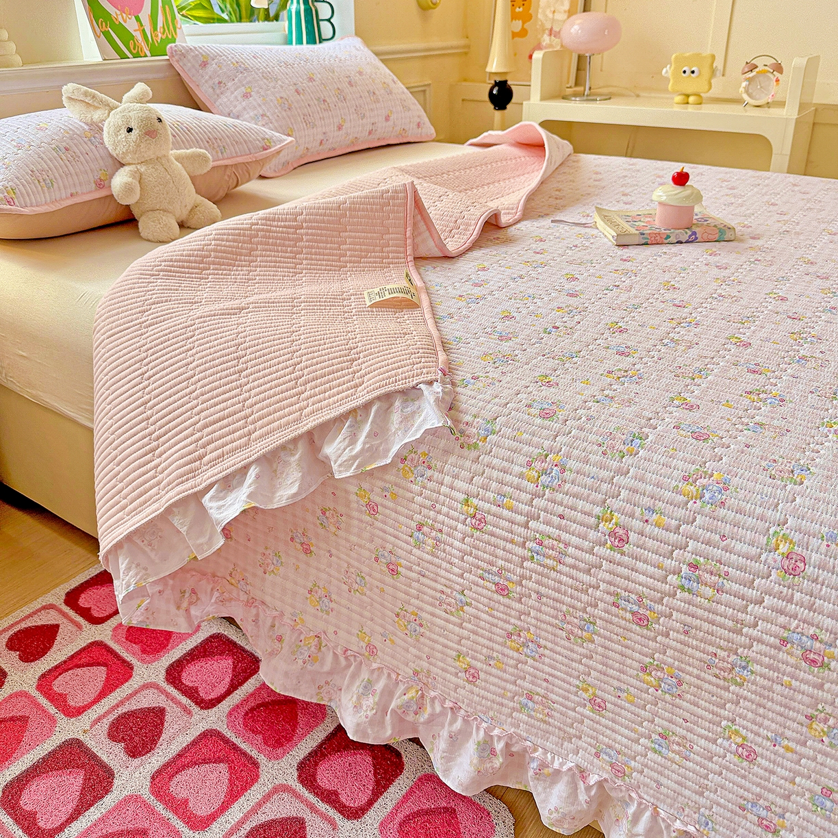 91家纺网 家纺一手货源 找家纺 恒尚居 2026新款云感皱皱纱床盖花边床单双层纱床盖三件套-四季款 花边款-美好时光