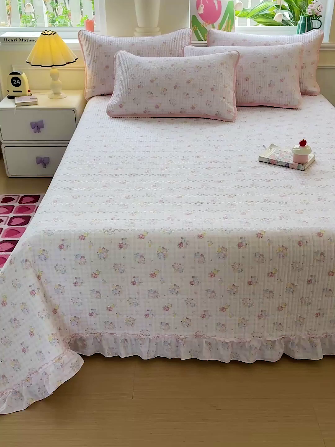 91家纺网 家纺一手货源 找家纺 恒尚居 2026新款云感皱皱纱床盖花边床单双层纱床盖三件套-四季款 花边款-美好时光