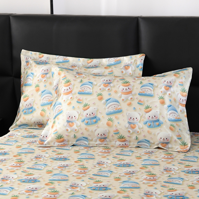 91家纺网 家纺一手货源 找家纺 绒品壹家家纺 2026新款立体数码印花凉感丝冰丝席软凉席席子三件套 清凉一夏  黄