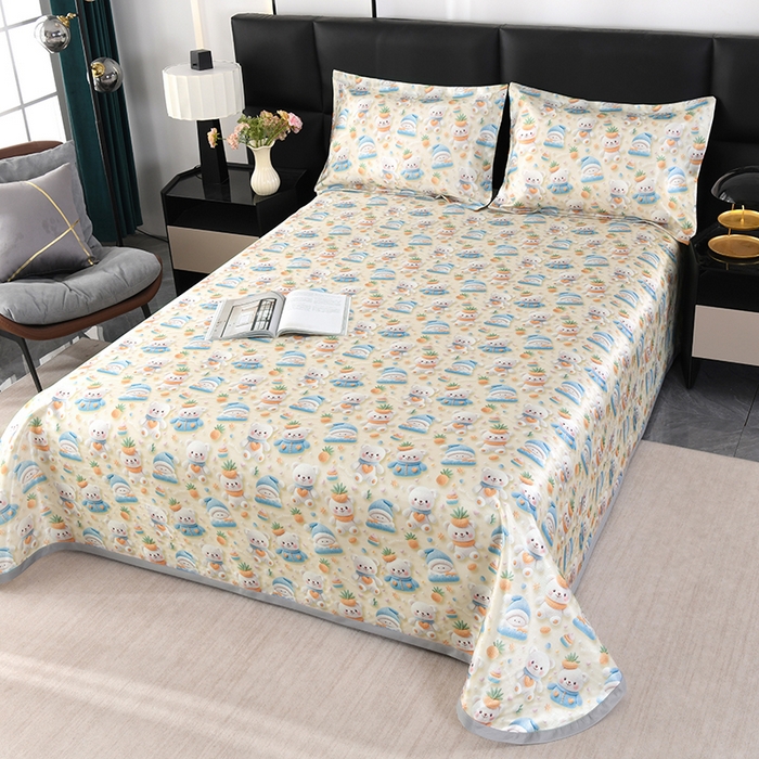 91家纺网 家纺一手货源 找家纺 绒品壹家家纺 2026新款立体数码印花凉感丝冰丝席软凉席席子三件套 清凉一夏  黄