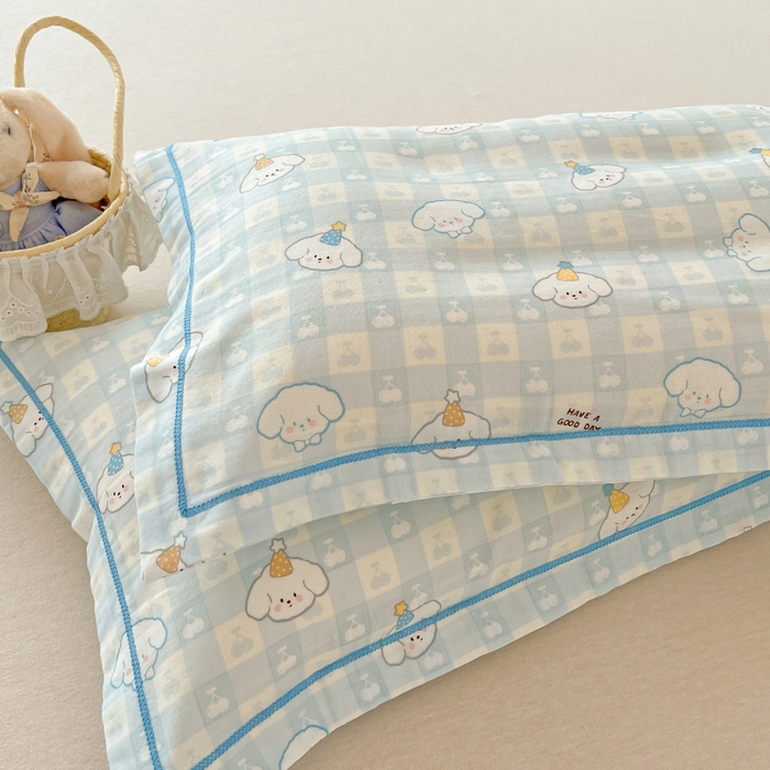 91家纺网 家纺一手货源 找家纺 百寐 2026新款母婴A类双层棉纱枕套婴幼儿卡通宝宝枕套子母信封枕套 樱桃小狗