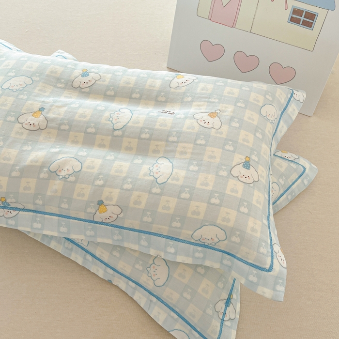 91家纺网 家纺一手货源 找家纺 百寐 2026新款母婴A类双层棉纱枕套婴幼儿卡通宝宝枕套子母信封枕套 樱桃小狗