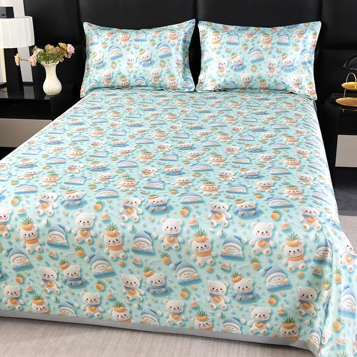 91家纺网 家纺一手货源 找家纺 绒品壹家家纺 2026新款立体数码印花凉感丝冰丝席软凉席席子三件套 清凉一夏  绿