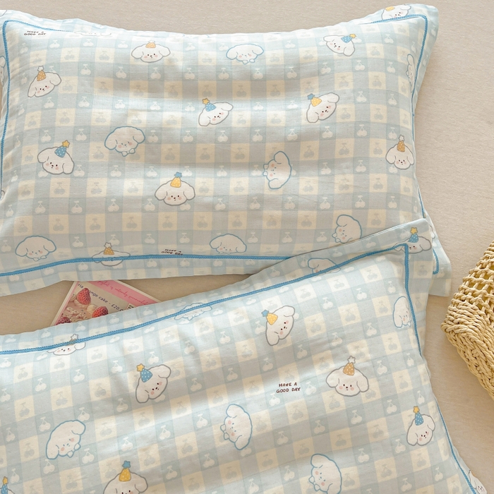 91家纺网 家纺一手货源 找家纺 百寐 2026新款母婴A类双层棉纱枕套婴幼儿卡通宝宝枕套子母信封枕套 樱桃小狗