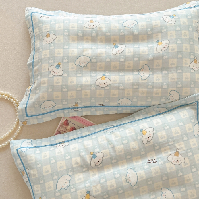 91家纺网 家纺一手货源 找家纺 百寐 2026新款母婴A类双层棉纱枕套婴幼儿卡通宝宝枕套子母信封枕套 樱桃小狗