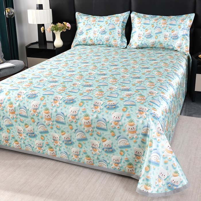 91家纺网 家纺一手货源 找家纺 绒品壹家家纺 2026新款立体数码印花凉感丝冰丝席软凉席席子三件套 清凉一夏  绿